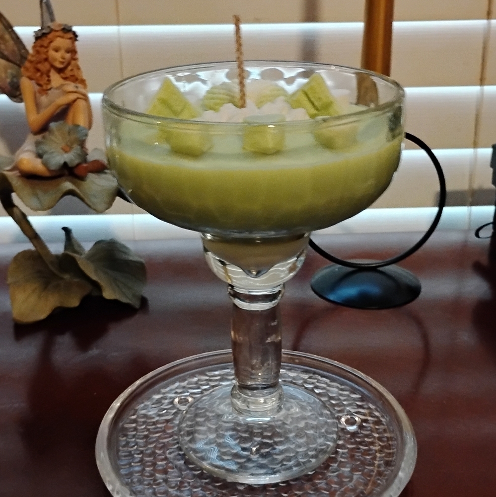 Green Decorative Scented Candle in Margarita Glass Holder